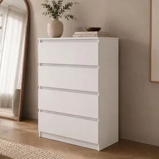 Home Collective Kommode Sideboard mit 4 Schubladen | Schubladenkommode Kommodenschrank Anrichte Schrank 70x40x100cm | Schlafzimmer Jugendzimmer Flur Möbel | modernes griffloses Design | Weiß - Weiß