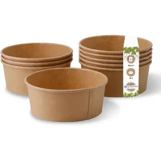 BIOZOYG Kraftkarton-Schale 650 ml I 50 St. kompostierbare Suppenschalen aus Kraftkarton - Salatschale mit PLA Innenbeschichtung I To-Go-Geschirr ohne Plastik I Karton-Schalen braun rund 50 Stück