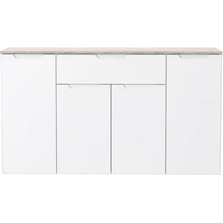 Forte Moreno Kommode 140, Moderne Kommode mit 4 Türen und 1 großer Schublade, Schlaf-/Wohnzimmer, Flur, Holzwerkstoff, Weiß, 139,3 cm breit x 80,1 cm hoch x 34,1 cm tief