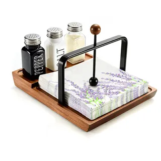 Serviettenhalter aus Holz - Multifunktionaler Serviettenhalter für Tisch und Küche, bietet Platz für Gewürze - perfekt für Zuhause, Küche (Schwarz)