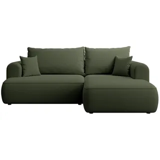 Selsey Eckschlafsofa Ovo Mini Olivgrün Easy-Clean-Samtbezug , Textil , Ottomane rechts,L-Form , 238x156 cm , Wohnzimmer, Sofas & Couches, Wohnlandschaften, Ecksofas