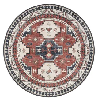 benuta Vintage-Teppich George waschbar ø 120 cm rund , Multicolor, Blau , Kunststoff , Vintage , Rund , 120x120 cm , Oeko-Tex® Standard 100 , in verschiedenen Größen erhältlich, rutschfeste Unterfläche, waschbar , Teppiche und Böden, Teppiche, Vintageteppiche