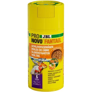 JBL PRONOVO FANTAIL GRANO, Hauptfutter für Schleierschwänze und Goldfisch-Zuchtformen von 3-10 cm, Fischfutter-Granulat, Klickdosierer, Größe S, 100 ml