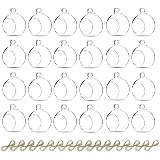 Sziqiqi Glaskugeln zum Aufhängen Teelichthalter Kerzenhalter: 6cm Hängende Teelichthalter Glas 24er Set für Teelichter - Windlicht Glas Vielseitig für Outdoor Hochzeit Party Weihnachten Decke