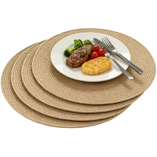 HONYUET 4 Stück Platzset Rund, 35 cm Tischsets Rund aus Jute in Braun, Boho Style Tischuntersetzer, für Tisch Deko und Esstisch