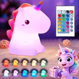【Geschenkverpackung】Weihnachtsgeschenke für Kinder, 16 Farben 5 Helligkeit Nachtlicht Baby Stilllicht, Einhorn Geschenke für Mädchen, Nachtlicht Batterie , Kawaii Kinderzimmer Babyzimmer Deko