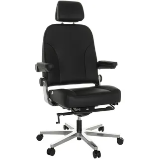 Mid.you Drehstuhl , Schwarz , Leder , Echtleder , Drehkreuz , 70x123-133x63 cm , Sitzfläche 360° drehbar, gepolsterte Armlehnen , Büromöbel, Bürostühle, Drehstühle