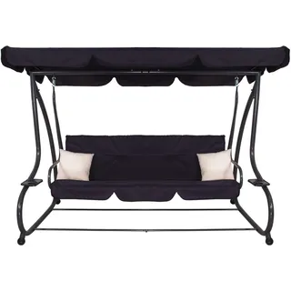 SPRINGOS 4-Sitzer Hollywoodschaukel Gartenschaukel 220 X 162 cm inkl. 2 Kissen Auflagen Schaukelbank m. Getränkehalter Liegefunktion - Schwarz
