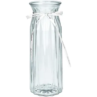 TSKDKIT Blumenvase Klar Glasvase für Tischdeko 29x10cm Modern Schmale Vase mit Schleifenband Boho Transparente Dekorative Kristall Vasen für Pampasgras, Tulpen, Rosen, Home Wohnzimmer Büro Dekor(Grau)