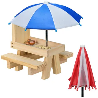 Relaxdays Eichhörnchentisch , Holz, Textil, Metall , 28x29x28 cm , Dekoration, Gartendeko