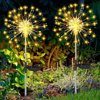 BBLTIFF Solarlampen für Außen Garten, 2 Stück 120 LED Gartendeko für Draußen Wetterfest, 8 Modi Warmweiß Pusteblume Solarleuchte, Solarstecker Garten für Gärten, Rasenflächen, Terrassen Deko