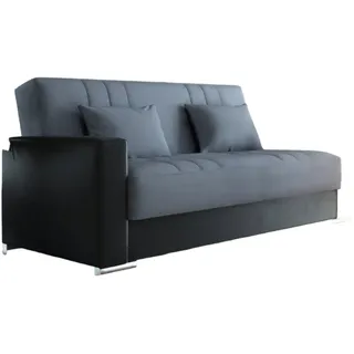 Dmora Schlafsofa Sergio, 3-Sitzer-Container-Schlafsofa aus Kunstleder und Stoff, 230x96h101 cm, Schwarz und Grau