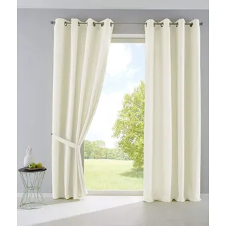Gardinenbox 2er Set Vorhänge Blickdicht Gardinen Matt Lichtdurchlässig »Palermo« mit Ösen und Raffhalter Dekoschal HxB 245x140 cm Creme, 10000265-2