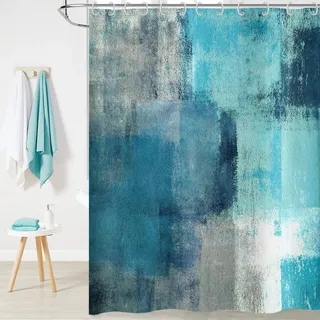 Hnmdmyi Duschvorhang Türkis 180x180, Abstraktes Teal Modernes Zeitgenössisches Kunstwerk Badewanne Vorhang Wasserdicht Polyester Stoff Waschbar Badevorhang für Badezimmer mit Haken