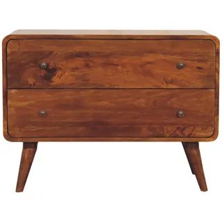 Artisan Furniture Kommode Massivholz Gebogenes Kastanienbraun, 2 Schubladen, Dunkelbraun , Metall , Echtholz,Mangoholz , Rechteckig , 80x58x35 cm , FSC 100%, Handmade in India , Kleinmöbel, Kommoden, Kommoden