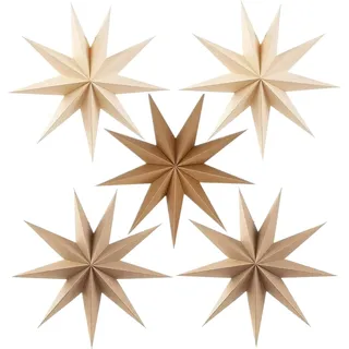 Faltstern Weihnachten, 5 Stück Sterne Weihnachten Deko, Wunderschöne Deko,Hänge-Deko aus Papier,Papierstern Dekoration für Fenster, Advent, Weihnachtsbaum (A)