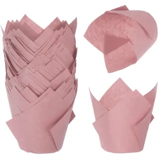 QUARKZMAN 50 Stück Tulpen Backförmchen Cupcake Muffin-Förmchen aus fettdichtem Papier für Hochzeit Geburtstagsfeiern Festivals Weihnachten, Pink