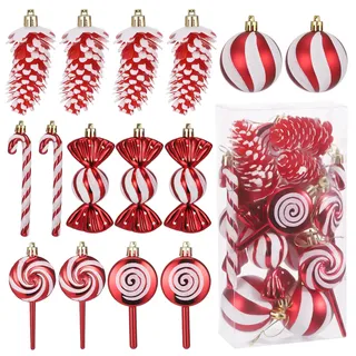 Zocipro 15 Stück Weihnachtskugeln, Christbaumschmuck Zuckerstange Tannenzapfen Lutscher Süßigkeiten Hängende Anhänger, Baumschmuck Rot und Weiß, Baumschmuck Weihnachten