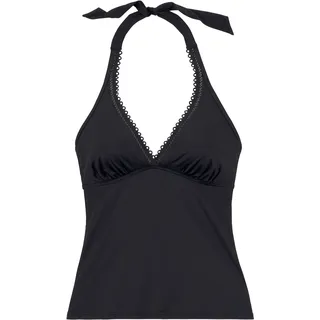Bügel-Tankini-Top S.OLIVER "Aiko", Damen, Gr. 38, Cup D, schwarz, Microfaser, Microfaser, Polyamid, unifarben, Bikini-Oberteile Bügel-Tankini-Top, mit Häkeloptik, Topseller