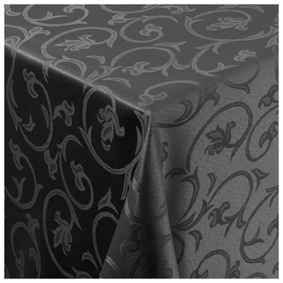 Tischdecke Stoff Damast Barock Jacquard Ranken-Design mit Saum eckig 80x80 cm Schwarz