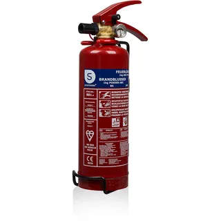 Smartwares 10.018.56 Pulverlöscher – 1 kg – für ABC Brände – mit Halterung und Manometer – Rot