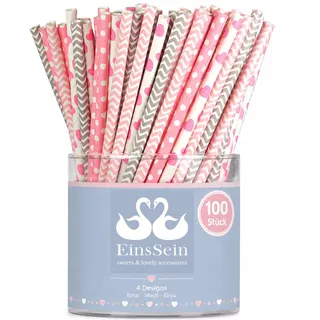 EinsSein 100x Papierstrohhalme Ready-Mix Candyman Hochzeit Party Geburtstag Strohhalme Trinkhalme Cake Pops Sticks und Candy Bar-Zubehör Stiele Papier Pappgeschirr Straws