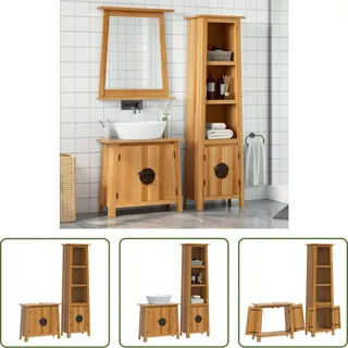 The Living Store 2-tlg. Badmöbel-Set Massivholz Kiefer - Braun