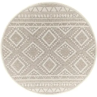 Outdoor Indoor Teppich Flachgewebe Küchenteppich Balkon Terasse Beige Grau Rund - Beige