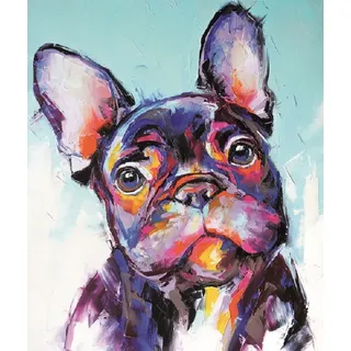 Leinwandbild BÖNNINGHOFF "Wandbild BUNTE BULLDOGGE XXL 118x140 cm – Leinwandbild Keilrahmen Deko", bunt (farbe bild(er): schwarz, pink, gelb), B:118cm H:140cm T:5cm, Canvas, MDF, Bilder, Leinwandbild, auf Keilrahmen gespannt