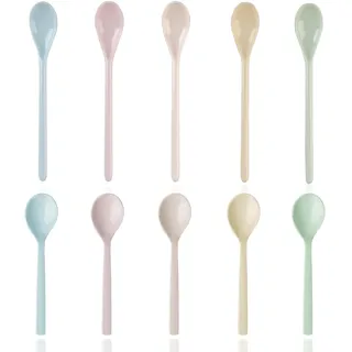 NVGVUP 10 Stück eierlöffel kunststoff Bunt, plastiklöffel klein, eislöffel plastik Lebensmittelqualität, lange löffel Imitation Porzellan Geschirr, Für Kaffee Getränke Eier Eis Joghurt dessert