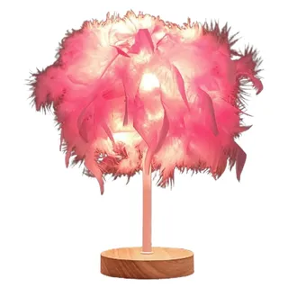 Feder-Tischlampe,  Nachttischlampe für Schlafzimmer, Wohnzimmer, Party, Hochzeit, Dekoration, Rosa