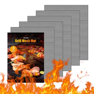 OSVINO 5 Stücke Grillmatte Backmatte BBQ Glasfaser PTFE rutschfest mit Gitter hitzbestänidg für Elektrogrill Gasgrill 40 x 30cm, Schwarz 40 x 30cm