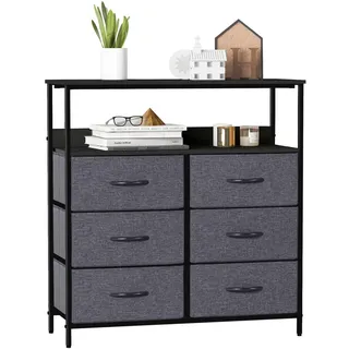 LYNCOHOME Kommode mit Schubladen aus Stoff, Sideboard Flur Schrank mit 6 Stoffschubladen und Fächern, Schubladenschrank Ordnungsmöbel für Küche Büro Bedroom