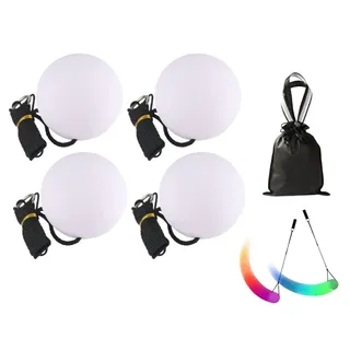 Kellegour LED-Poi-Set, 4 Stück, Gummi, 7.7 cm Durchmesser, Regenbogenfarben, Strobe-Effekt, Soft Spinning POI Spielzeug Set, für Kinder & Profis