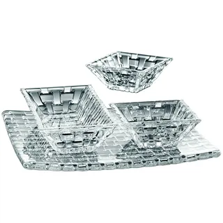 Nachtmann 4-teiliges Servierset aus 1x Platte und 3x Schalen 8,5 und 17 cm, Bossa Nova, 97633, Servierplatte und Servierschalen aus Kristallglas, spülmaschinenfest