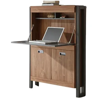 Furn.Design Sekretär Eiche Stirling, Matera grau, Schreibtisch 90 x 127 cm , Metall , Nachbildung,Eiche , Kufe , 90x127x22 cm , FSC 100% , Büromöbel, Schreibtische, Sekretäre