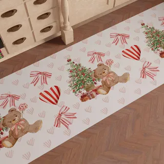 PETTI Artigiani Italiani - Weihnachts-Küchenläufer, Rutschfester und waschbarer Weihnachts-Küchenteppich, 52 x 280 cm, Teddybär-Weihnachtsteppich, Made in Italy