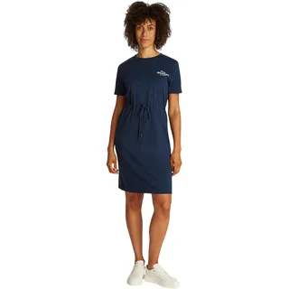 Tommy Hilfiger Damen T-Shirt Kleid mit Taillengürtel, Blau (Dark Night Navy), S