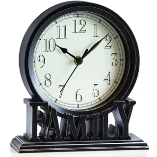 AYRELY® 6,5-Zoll Vintage Kaminuhr –Family-Tischuhr, lautlose Quartz Schreibtischuhr ohne Ticken, Retro Standuhr für Wohnzimmer, Schlafzimmer, Regal oder Kamin Dekoration (Schwarz)
