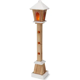 Laterne aus Holz mit 23 LED beleuchtet - ca. 14x14x75 cm - Batterie / Timer - Weiß
