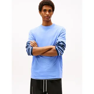 T-Shirt TOMMY JEANS "TJM SLIM LINEAR CHEST TEE EXT", Herren, Gr. L, light horizon blau, Single Jersey, Obermaterial: 100% Baumwolle, regular fit normal, Rundhals, eingesetzt abgesteppte Kante, Shirts T-Shirt, Mit Rundhalsausschnitt