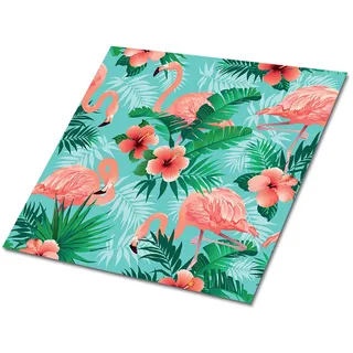 Tulup Fliesenaufkleber 9 Stück 30x30 cm selbstklebend Flamingos , Multicolor , Textil , 30x1.6x30 cm , Tapeten & Wandverkleidungen, Wandtattoos & Sticker