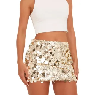 Glitzer Rock, Damen Sexy Glänzender Pailletten-Minirock Glitzer Niedrige Taille Bleistiftröcke Bodycon Tanzparty Club Kurzer Rock, XL