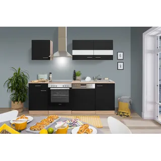 Respekta Küchenzeile Merle E-Geräte 220 cm mit Glaskeramikkochfeld schwarz/eiche sägerau nachbildung