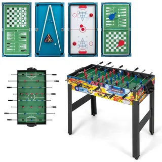 FANTASK Multifunktionale Spieltische, 12 in 1 Tischspiel mit Tischfußball, Airhockey, Billard, Tischtennis, Schach, Bowling, Shuffleboard, Sporting Tischkicker für Zuhause, Büro, Bar, 121 x 105 x 90cm