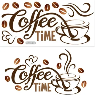 ZORVUJI Wandtattoo Küche, 'Coffee Time', Vinyl Tassen Kunst, Wandtattoo Sprüche, für Restaurant Bar, langlebig, wasserdicht, PVC, klassisch, Wand, Fliesen, Glas, Braun
