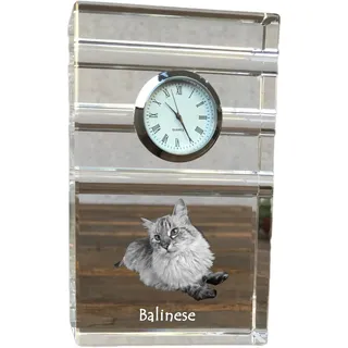 Balinese links - Glasuhr mit Foto, Katzenfoto im Kristall, personalisierte Standuhr für das Büro der Marke Art-Dog