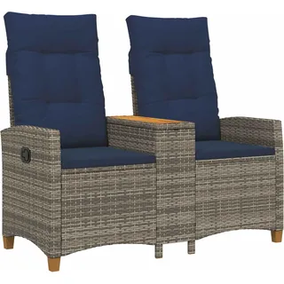 vidaXL Liegebank mit Tisch 2 -Seater 126 x 65 x 112 cm Poly-Rattan - Grau