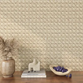 ReWallpaper Selbstklebende Tapete Rattan Beige 40CMx7M Möbelfolie Rattanoptik Dekorfolie für Küchenschränke Vintage Tapete Gewebte Rattan Flur Esszimmer Landhaus Klebetapete Beige Muster