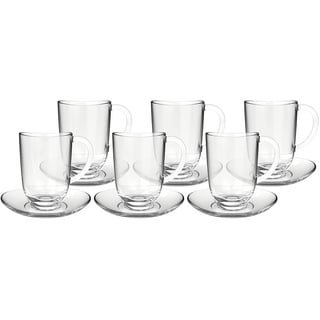 LEONARDO Napoli Latte Macchiato-Tassen und Unterteller 12er Set, spülmaschinengeeignete Kaffee-Gläser mit Untertassen, 380 ml 14 Ø 024215